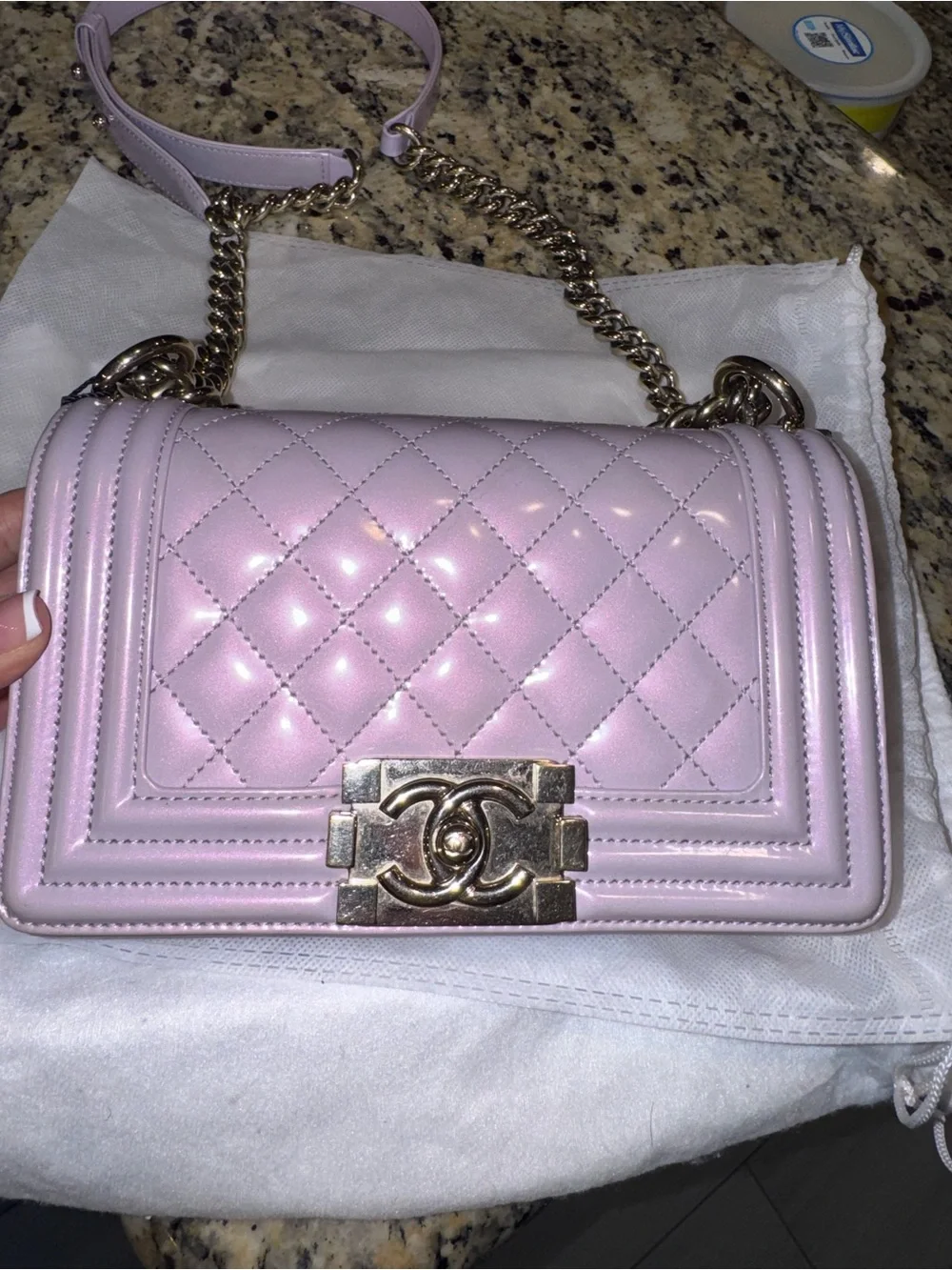 CHANEL Quilted Boy Crossbody Bag in Pale Lilac